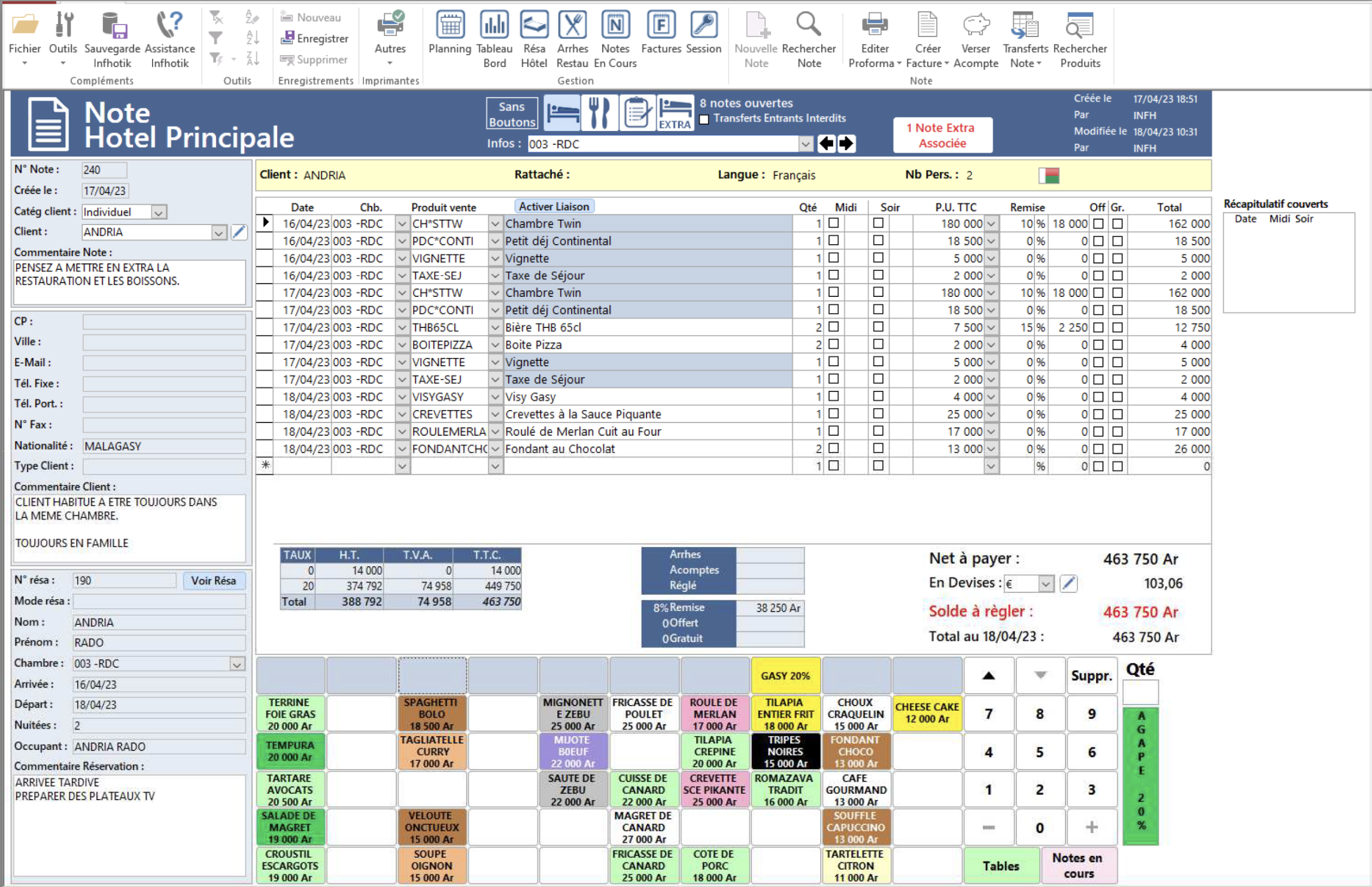 Capture d ecran des notes sur Infhotik PMS