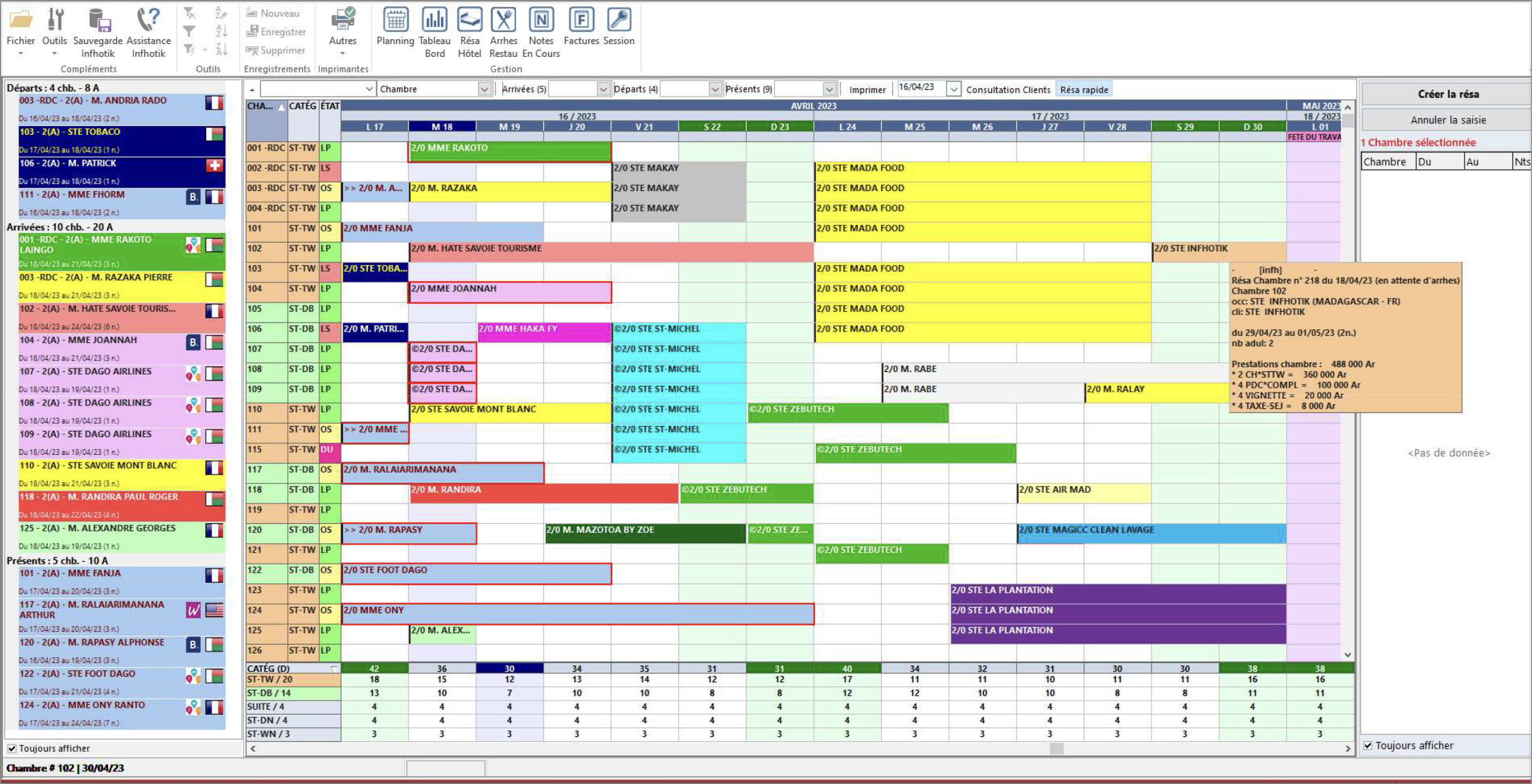 Capture d ecran du planning sur Infhotik PMS